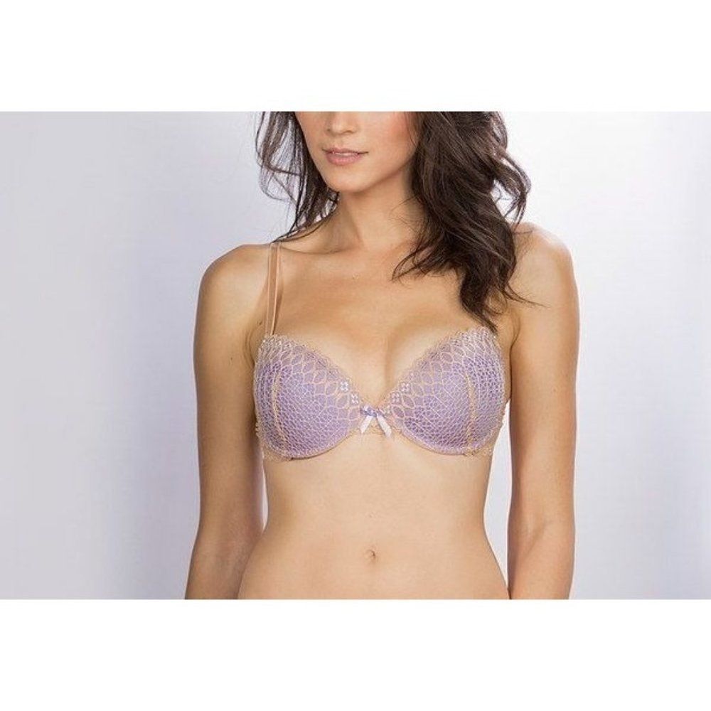 Hers By Herman Womens Purple Beige Floral Lace Underwired Push Up Bra Size 38C